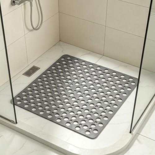 Casa and Beyond Shower Mat Secure Shower Mats Easy to Clean Showers Mat with Suction Cup Washable Non-Slip Bathtub Mats for Inside Showers (Grey 20.9 * 20.9 in)