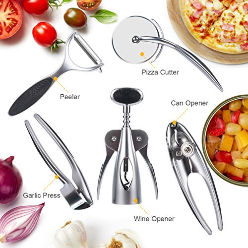 Kitchen Utensil Set,G-TING 6 Pieces Zinc Alloy Gadget Set Essentials Kitchen Tool Set with Soft Touch Black Handles Holder Kitchen Tools Kitchen Accessories Household Kitchenware Easy to Clean