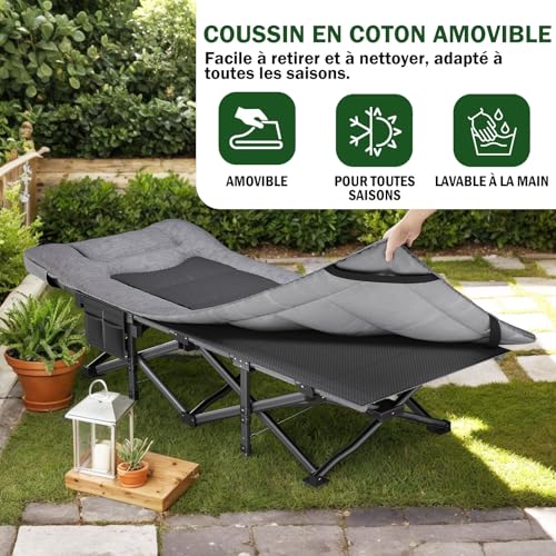 Lit de camping pliable réglable pour un couchage d'appoint confortable au bureau