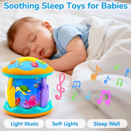 Image of Tsomtto Baby Toys Ocean Projector Rotating Musical Light Up Tummy Time Toys for Infants Baby Aquarium Crawling Toys Newborn Must Have Boy Girl Birthday Shower Gifts