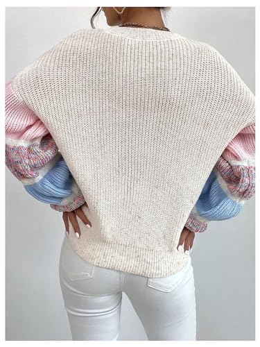 Verdusa Women's Colorful Pullover Sweaters Y2k Puff Sleeve Vacation Knit Tops2