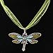 AKOAK Fashion Creative Bohemian Jewelry Ethnic Multi-layer Chain Colorful Enamel Dragonfly Pendant Necklace（Green）