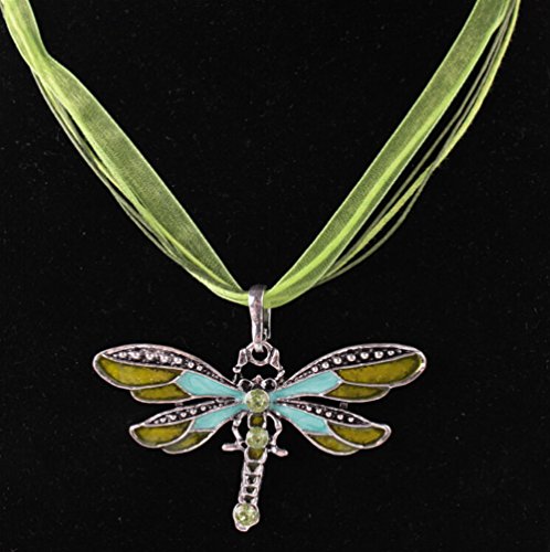 AKOAK Fashion Creative Bohemian Jewelry Ethnic Multi-layer Chain Colorful Enamel Dragonfly Pendant Necklace（Green）2