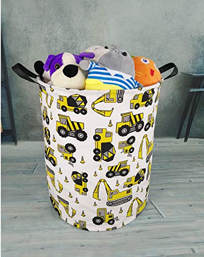 Image of Kids Laundry Hamper Clothes Gift Basket Storage Laundry Baskets Organizer Bin with Handles for Nursery Room (Excavator)