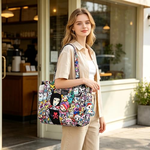 Image of tokidoki Large Tote Bag with Unicorno Keychain Laptop Travel Bag Shoulder Work Tote Weekender Bag Handbag for Women