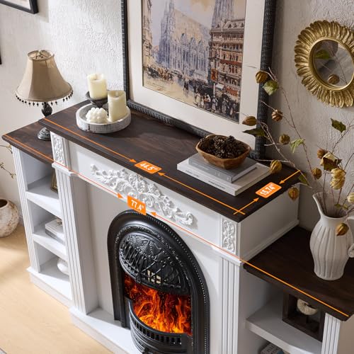 Image of 78 inch Electric Fireplace with Mantel, Electric Fireplace Heater Entertainment Center with Storage,TV Stand with 30'' Fireplace for TVs Up to 90 Inch,Fireplace Insert Heater for Living Room, Bedroom