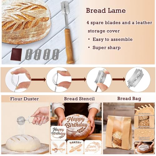 Sauerteig Starter Set Brot backen Zubehör mit Gärkörbchen & 650ml Gärglas – Ansicht 5