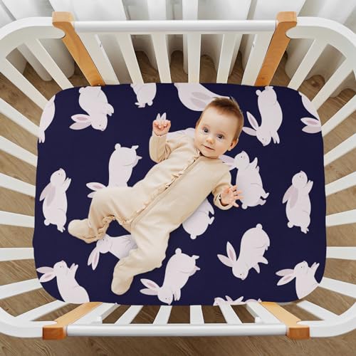 Image of CaTaKu Baby Crib Sheets Funny Cute Bunny Mini Crib Sheets Fitted for Girls Boys,Neutral Soft Toddler Mattress Bed Sheets for Crib,27 inchx 39 inch