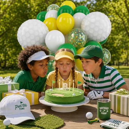 Image of Golf Balloons with 2 Pcs 18 Inch Golf Ball Foil Balloons | 12 Inch Green Yellow Confetti Latex Balloons for Golf Birthday Decorations Sport Theme Party Baby Shower Party Supplies