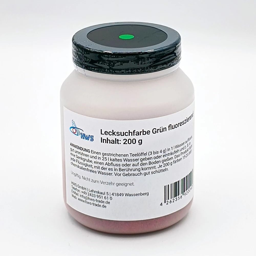 HWS Lecksuchfarbe Markierungsfarbstoff für Wasser, 200 g Dose Grün fluoreszierend