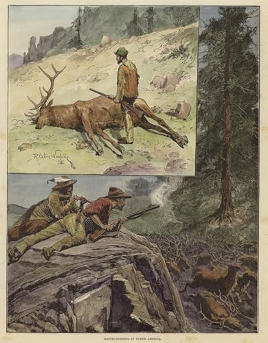 Chasse au wapiti en Amérique du Nord affiche toile grand format pour décoration salon