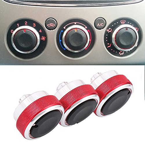 Boomboost Aleación de Aluminio Perilla del Aire Acondicionado del Coche Botón de Control del Interruptor 3Pcs / Set Rojo