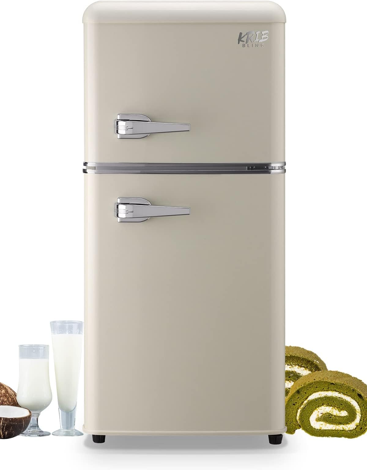 KRIB BLING 3.5 Cu.Ft Refrigerator with Freezer 2 Door Energy Saving Top-Freezer Compact Refrigerator with 7 Level Adjustable Thermostat Control White