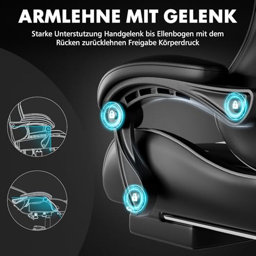 GTPLAYER Gaming Stuhl, Bürostuhl, Ergonomischer Pc Stuhl, Gaming Sessel mit Massagelendenwirbelstütze, Task Stühle mit Fußstütze und Kopfstütze, Grau Kunstleder