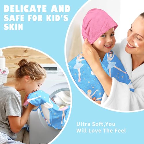 Image of Dance Girls Beach Towel with Hoodie for Kids Toddlers Age 4-8, Pink Blue Bath Towels Shower Wrap for Girls, Hooded Poncho Beach Blanket for Pool Swimming Cute Wearable Bath Towel for Child