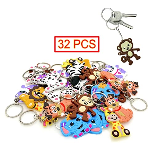 JZK 32x Silikon Tier Schlüsselanhänger Set für Kinder, Schlüsselanhänger für Kindergeburtstagsgeschenke, Kinderparty-Taschenfüller, Kinderparty danke geschenk, Schlüsselanhänger für Kinderpartys