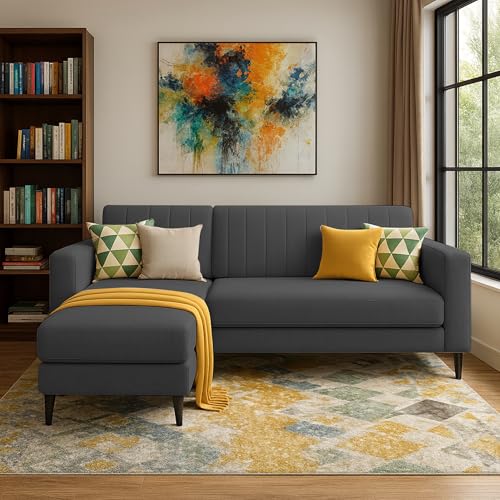 Image of Casaliving Moris LHS 4 Seater L Shape Sofa Set for Living Room (Black) Premium Fabric Sofa Set for Living Room