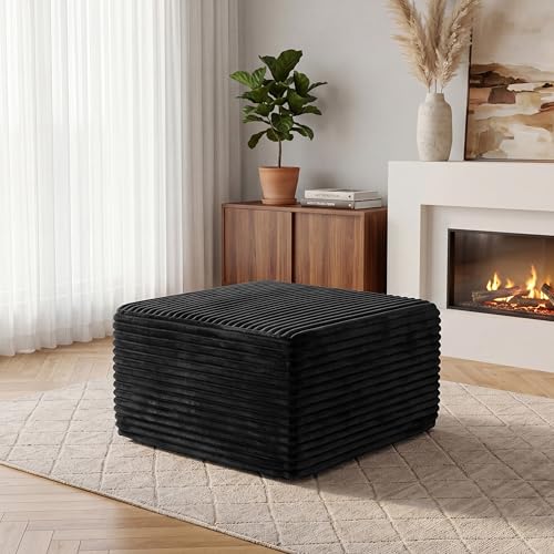 Image of 28 inch Boneless Couch Ottoman Modular Sectional Corduroy Cloud Sofa Foot Rest Ottoman for Living Room,Black