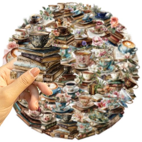 Image of 50 PCS Vintage Coffee Book Stickers for Scrapbooking Journaling Junk Journal Supplies -Retro Reading Sticker Waterproof Transparent PET Aesthetic Decals for Resin Crafts Decorative Art Crafts (Read)