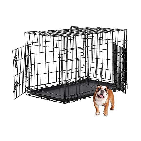 HCY, Dog Crate, Dog Kennel 48 Inch Double Door Metal Crate Foldable Puppy Supplies Cage with Divider Panel, Handle, Plastic Tray for Pet Animals Outdoor Indoor (48 Inch) ,Black, 48In HCY, Dog Crate, Dog Kennel 48 Inch Double Door Metal Crate Foldable Puppy Supplies Cage with Divider Panel, Handle, Plastic Tray for Pet Animals Outdoor Indoor (48 Inch) ,Black, 48In