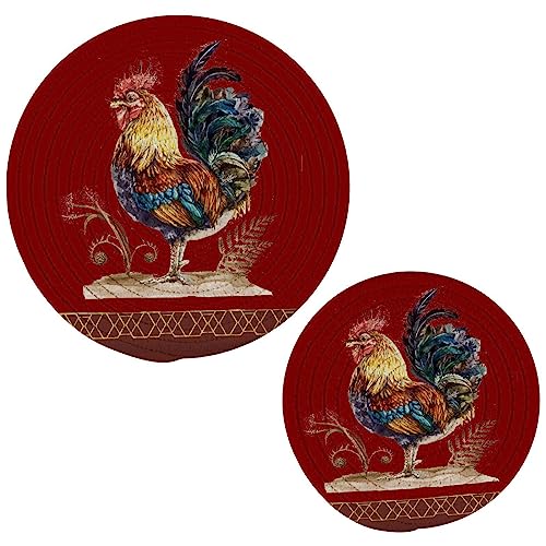 Boccsty Salvamanteles de girasol de gallo 2 piezas de animales de granja redondos tejidos para mesa de cocina, encimera, almohadillas calientes, posavasos de granja, tapetes para cocinar, hornear