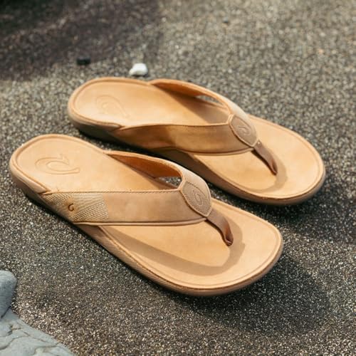 Image of OluKai Tuahine Men's Waterproof Leather Sandals, Versatile Beach Flip Flops, Arch Support & Comfort Fit, Lightweight & Durable, Enhanced Grip & Traction