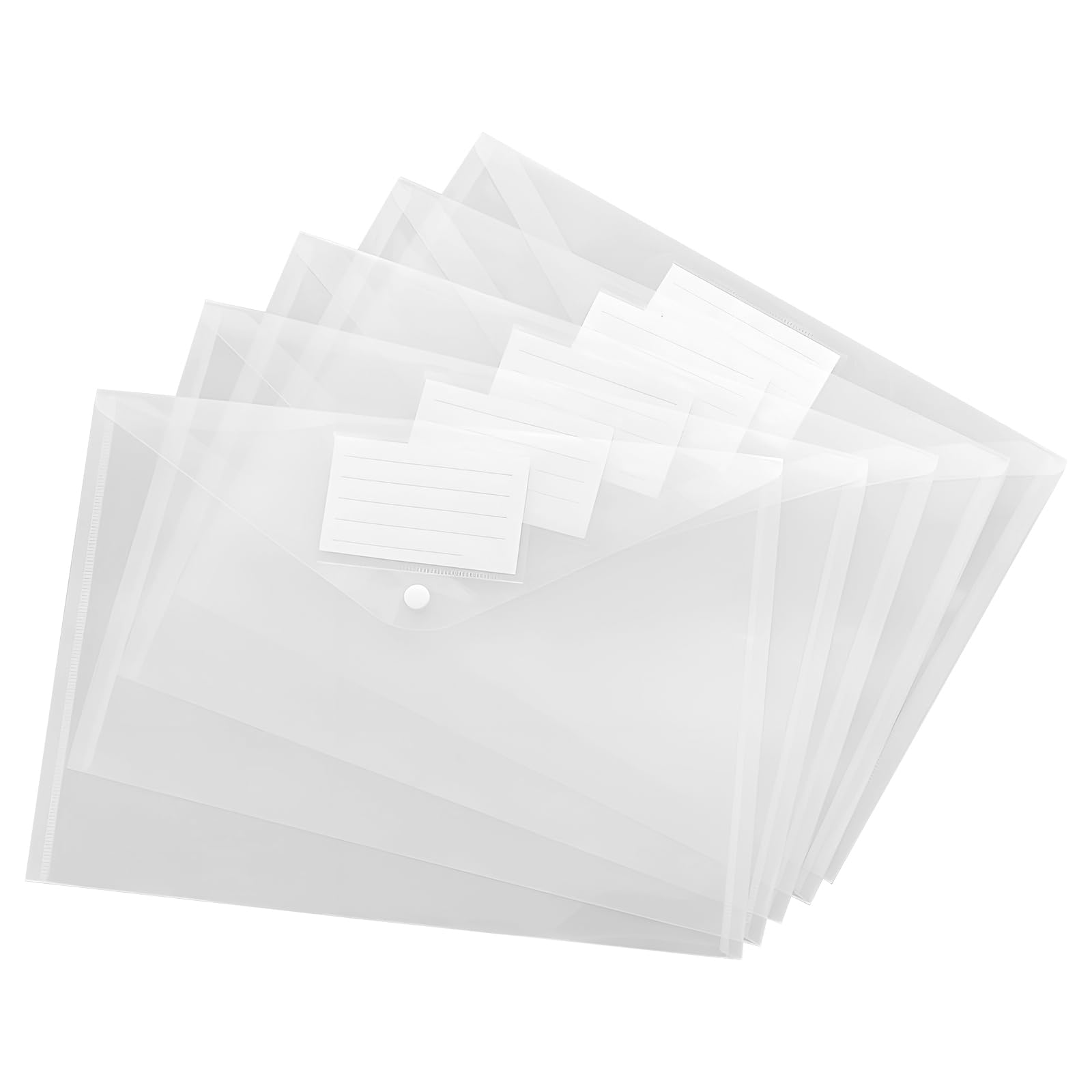 Paquete de 30 carteras de plástico A4 con cierre de botón y bolsillo para etiquetas, carpetas transparentes para documentos de oficina