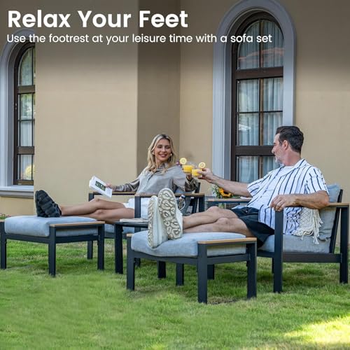 Image of Sundale Outdoor Aluminum Patio Furniture Set, 7 Piece Outdoor Conversation Sets with Coffee Table, Ottoman and Washable Thick Cushions, All Weather Outdoor Sectional Set for Deck, Lawn, Yard (Grey)
