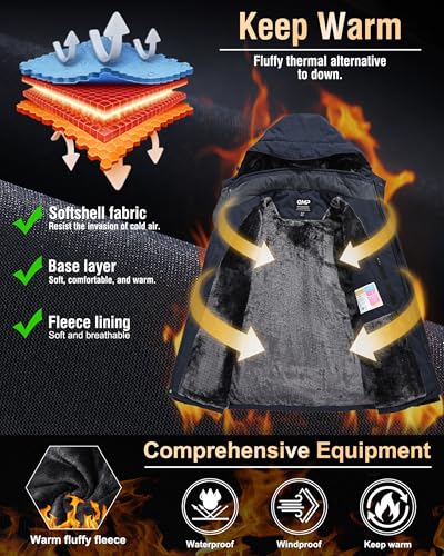 Winter Jackets Coats For Men Ski Snow Waterproof Fleece Liner Windproof Raincoat 6 Pockets - Image 3