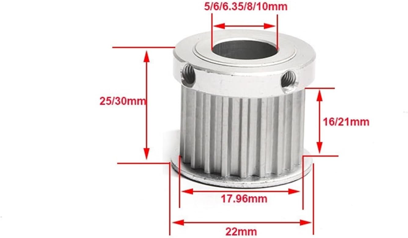 Pulley S5M-12T Toothed Belt Pulley 5/6/6.35/8/10mm Bore 16mm/21mm Belt Width 12Teeth Gear Pulley(5mm,21mm)