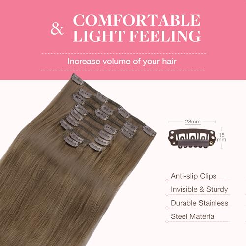 Image of GOO GOO Clip in Hair Extensions Real Human Hair, Remy Human Hair Extensions Clip ins for Women, Natural Human Hair, 16inch 150g 9Pcs, 5 Light Ash Brown