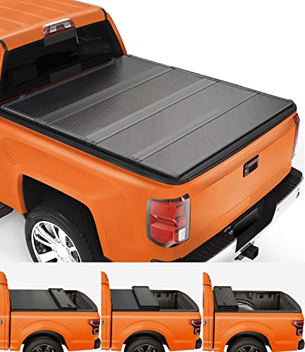 TIPTOP Quad-Fold Hard Tonneau Cover Truck Bed FRP On Top for 1999-2006, 07 Classic Silverado / Sierra 1500 2500 HD 3500 HD 8ft Bed (96") | TPM4 |.