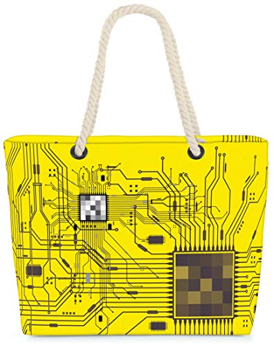 VOID Bolso de Playa XXL Bolsa Shopper CPU Computadora 58 x 38 x 16 cm 23 l Beach Bag Robots, Kissen Farbe:Amarillo
