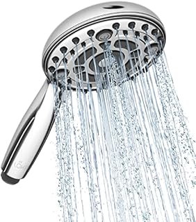 LOKBY 5'' High Pressure Handheld Shower Head 6-Setting - High Flow Even with Low Water Pressure - Hand Held Showerhead Set with Teflon Tape, Rubber Washers - Chrome