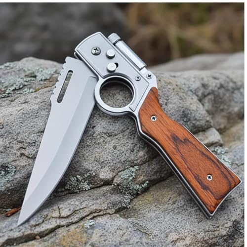 Faca tática dobrável com lanterna LED e estojo