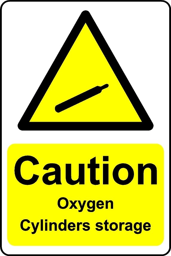Caution Oxygen cylinders Storage Safety Sign - 1mm Plastic Sign (300mm x 200mm)