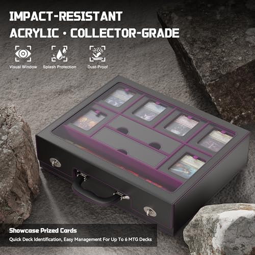Image of Kabinka MTG Commander Deck Box, Modular 9-in-1 TCG Card Storage Box with Dice Tray & Sideboard Box, 6-Deck Capacity Card Case, Includes 6 Magnetic Card Holders /100CT Card Sleeves /Playmat, Purple