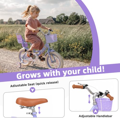 Image of Bixike Girls Bike with Basket, Princess Bicycle for Ages 2-12