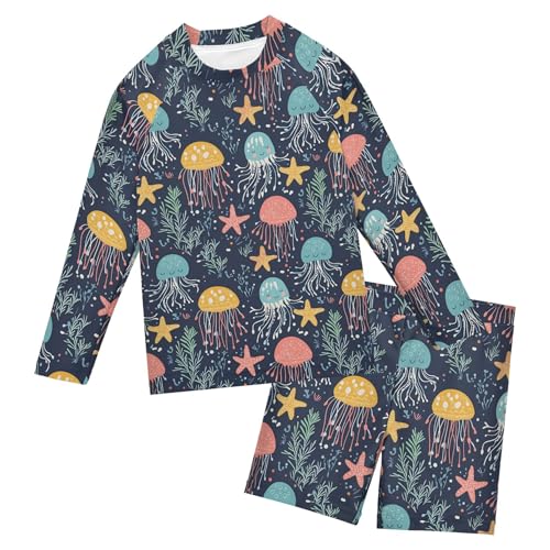 Colorful Jellyfish Baby Boys' Toddler Long Sleeved Rashguard Swim Bathing Suit Set B0404911