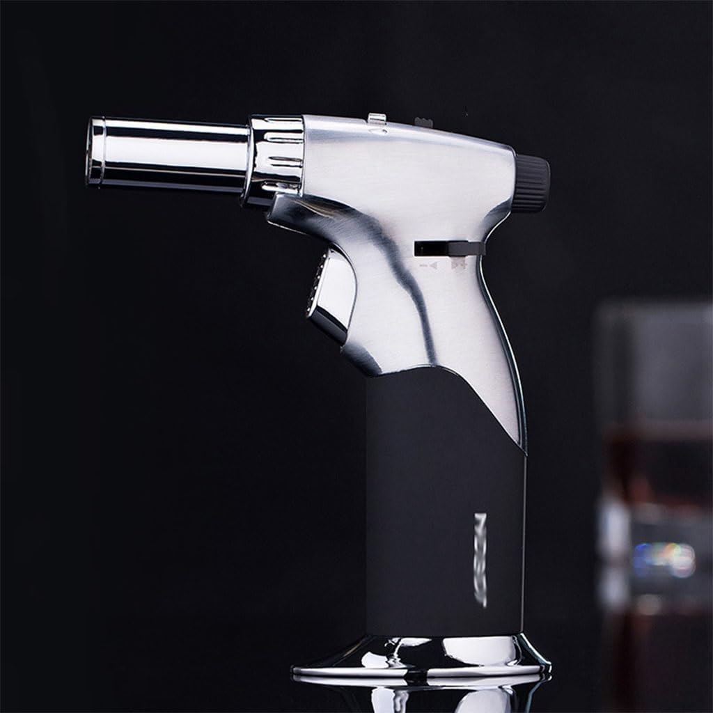 Versatile Dual Flame Butane Windproof Torch Lighter, Deluxe Handheld Mini Blowtorch with Safety Lock for Cooking, Creme Brulee, Welding and Resin Art(B)