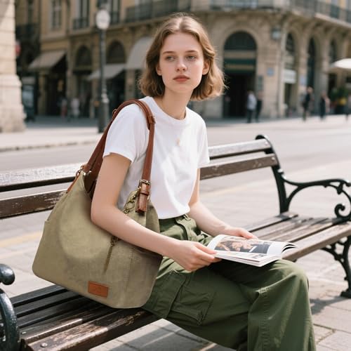 Image of Worldlyda Women Canvas Hobo Purse Multi Pocket Tote Shopper Shoulder Bag Casual Top Handle handbag with Embroidery Ethnic