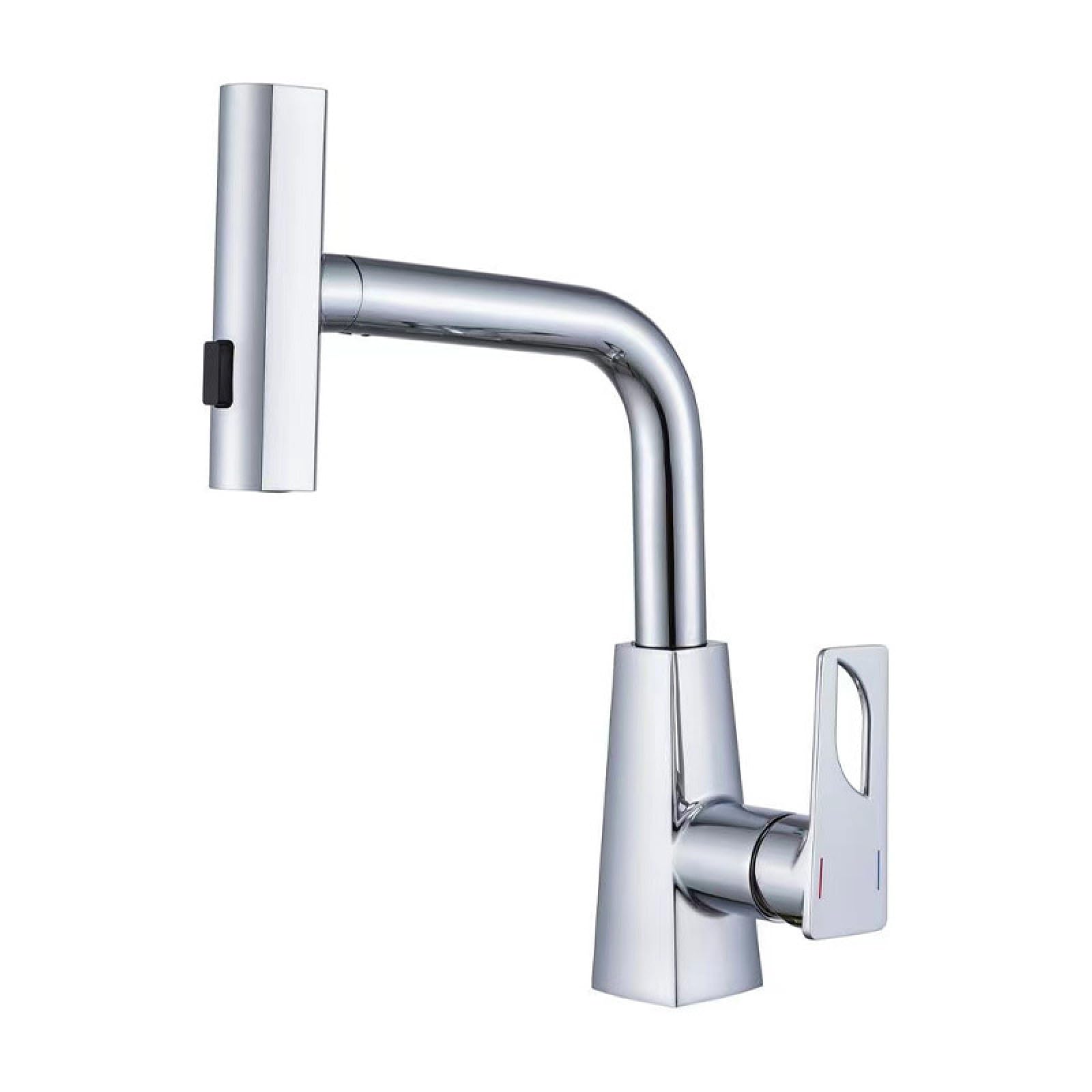 Fanjubei Chrome Plating Bathroom Sink Pull-Out Hot And Cold Faucet, Chrome-Plated