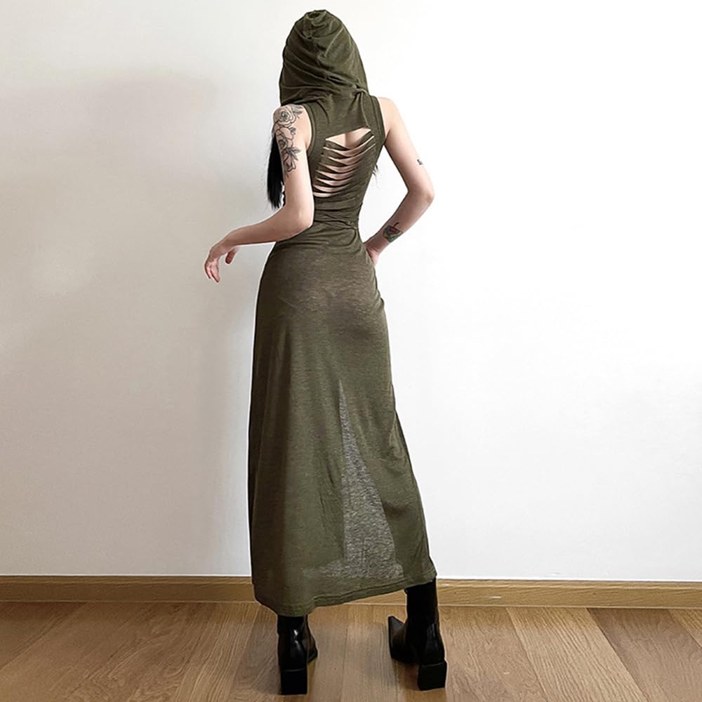 SINROYEE Abito lungo da donna con spacco alto, sexy, senza maniche, abito da cocktail sexy con ritaglio aderente