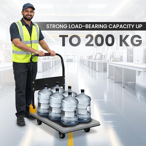 Image of Robustt 200 Kg Heavy-Duty Metal Foldable Platform Trolley (Grey) | Hand Truck with 360 Rotating Wheels & Cushioned Grip | Material Handling Cart for Home, Office, Warehouse & Industrial Use