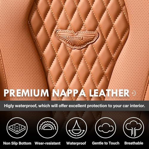 Image of Coverado Seat Covers, Car Seat Covers Full Set, Leather Car Seat Cover, Car Seat Covers Front Seats Back Seat Cover Seat Protector Universal Fit Most Cars (Brown-All, FullSet)