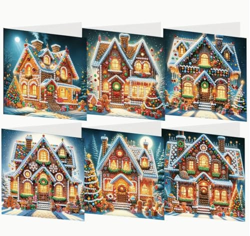 Cartes de vœux pour adultes lot de 6 pièces de Noël illustration maison en pain d'épice