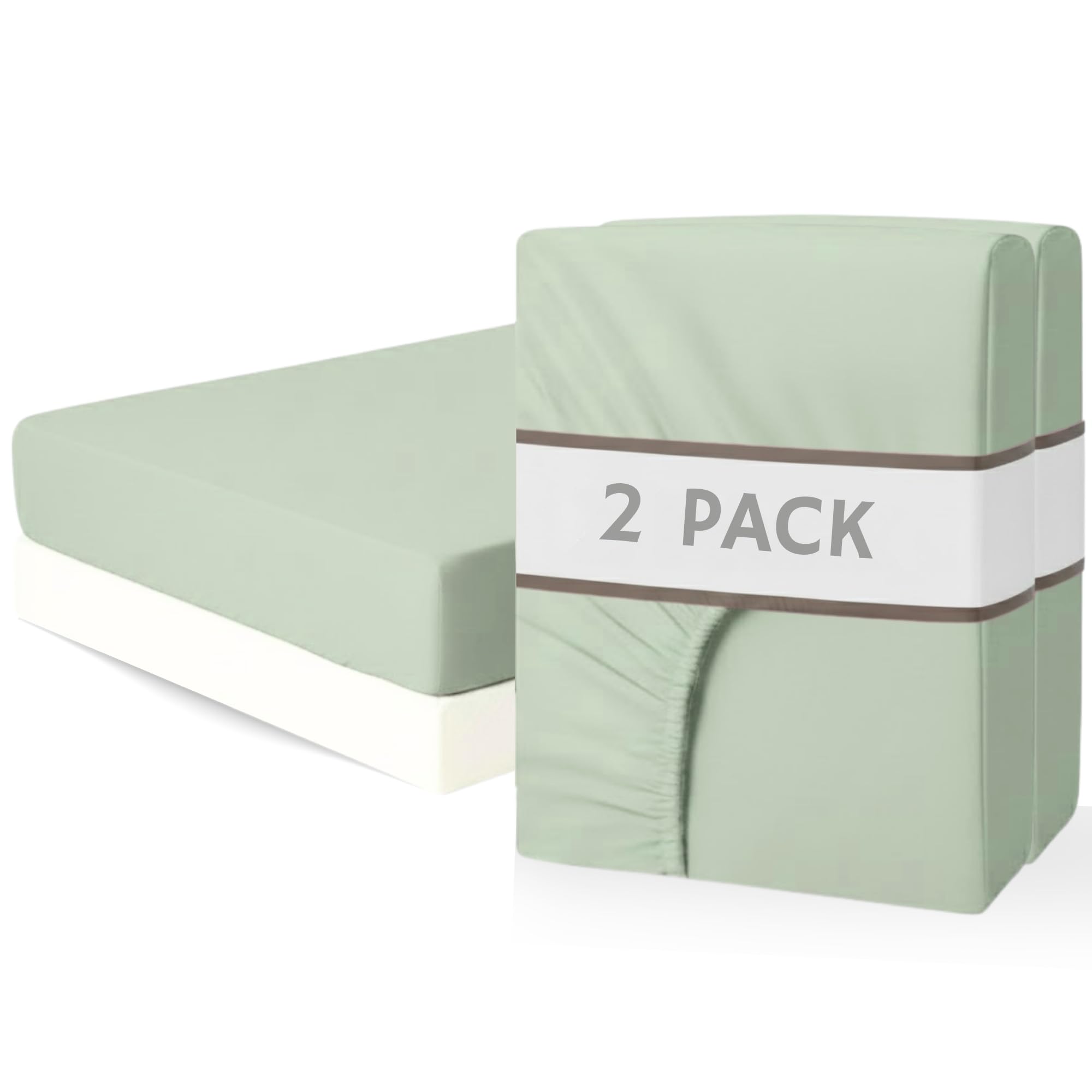 AHS Bedding 2 Pcs Small Double Fitted sheet, Sage Green Easy Care Brushed Microfibre Bottom Sheet, 11.81″(30cm) Deep Elastic Corners, Soft Breathable & Washable Bedsheet — image 1