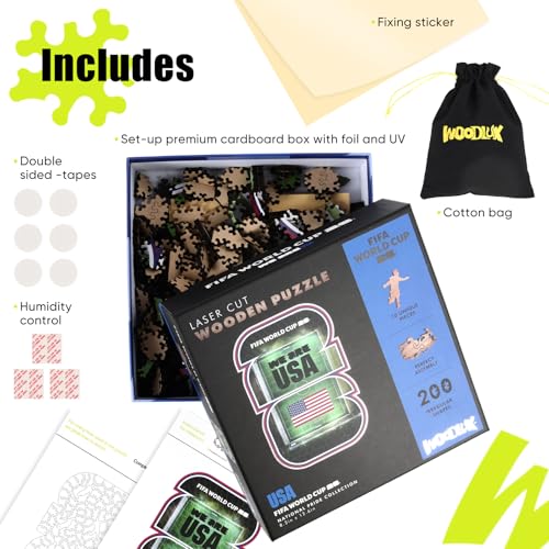 Image of FIFA USA 26 Wooden Puzzle for Adult, 200 Pieces Irregular Shape Puzzle, 5MM Thick, Creative Collectible Gift for Fans, Officially Licensed Product, 9.3 x 12
