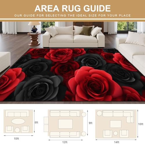 Tapete Lavable 8x10 para Sala con Diseño Floral Rojo y Negro miniatura 2