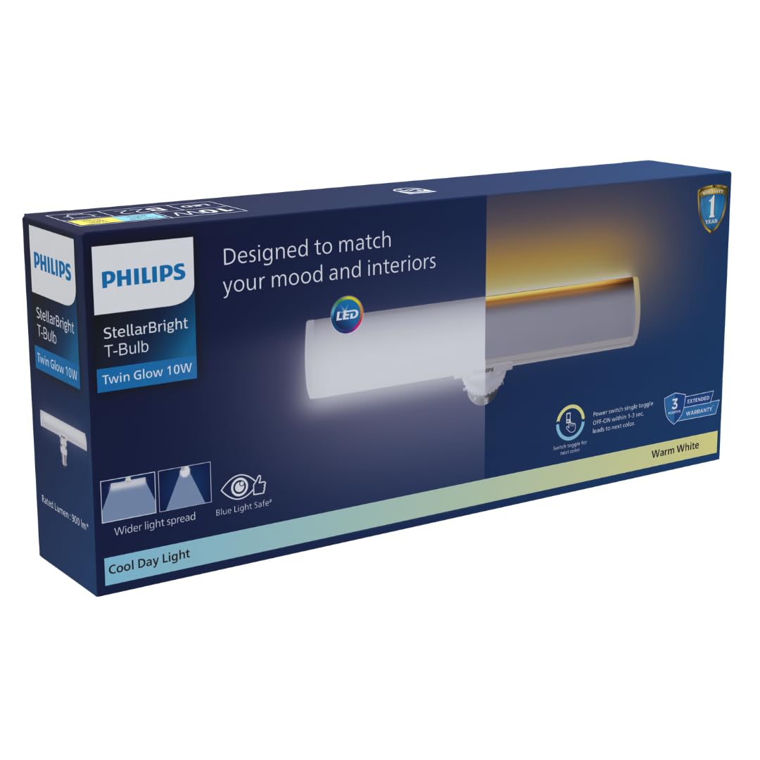 PHILIPS 10-watt Twinglow LED T-Bulb | LED UP-Down T-Bulb (Warm White + Cool White) for Home & Decoration | Bulb Base : B22, Pack of 1-image-11